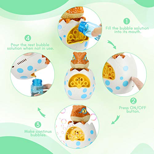 joylink Maquina Burbujas Niños, Máquina de Burbujas Automática Portátil Dinosaurio con Solución de Burbujas, Maquina Pompas Jabon Juguetes de Burbujas para Niños Baño Fiestas