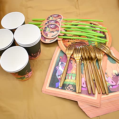 Juego de vajilla para fiestas, decoración de cumpleaños para niños, The Lion King fiestas de cumpleaños infantiles, platos, tazas, servilletas, manteles, tenedores, banners