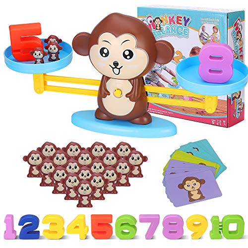 Juegos Matematicos Balanza para Niños, Equilibrar Monos Animal Juguete Montessori con Numer Tarjeta, Number y Matemáticas Aprendizaje Juguetes Educativos para Niños y Niñas de 3 4 5 6 Años (Monos)