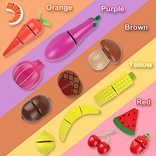 kramow Frutas y Verduras Juguete para Cortar Madera,Comida Juguete,Accesorios Cocina Juguetes,Cocina Juguete Madera
