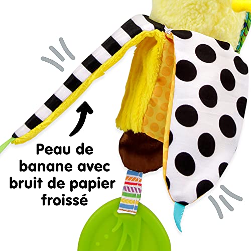 LAMAZE Bea the Banana, clip en el cochecito y cochecito de bebé recién nacido, juguete sensorial para bebés con colores y sonidos, juguete de desarrollo para niños y niñas de 0 a 24 meses