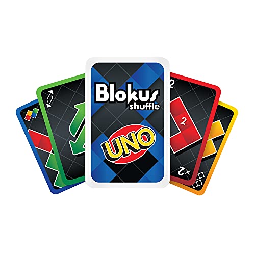 Mattel Games-GXV91 Mesa UNO Blokus Shuffle Inspirada en Juego de Cartas, Juguete para niños +7 años, Multicolor (GXV91)