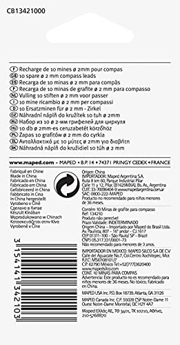 MINAS BLACK PEP'S de diámetro 2 mm COMPAS Maped, Blister 134210, 10 uds, Color Negro Compass Lead Refills