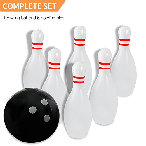 Novelty Place Juego de Bolos Inflables Gigantes para Niños y Adultos, Una Bola de Boliche de 45 centímetros con Seis Bolos de 60 centímetros