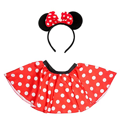 Oblique Unique® Disfraz de ratón para mujer con falda + diadema con orejas de ratón y lazo con lunares en rojo, blanco y negro, para carnaval, fiestas temáticas