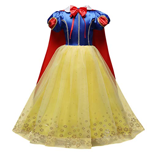 OwlFay Blancanieves Disfraz Vestidos de Princesa con Capa Cuento Hadas Cosplay Halloween Carnaval Navidad Fiesta Vestido de Cumpleaños Ceremonia Comunión Paseo Baile para Niña Infantil 3-4 años