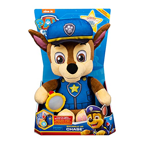 PAW Patrol, Snuggle Up Chase - Peluche con antorcha y Sonidos, para niños Mayores de 3 años