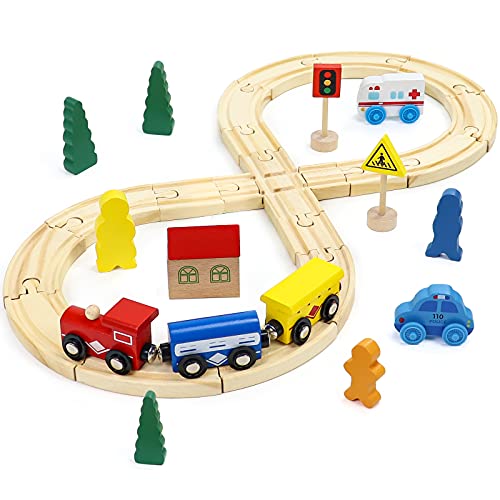 Pista Coches De Juguetes - 33 Piezas Pista Magnético Tren Juguete Ferrocarril Juegos Construccion Regalos Educativos Juguetes Niños 3 4 5 6 Años Gracias