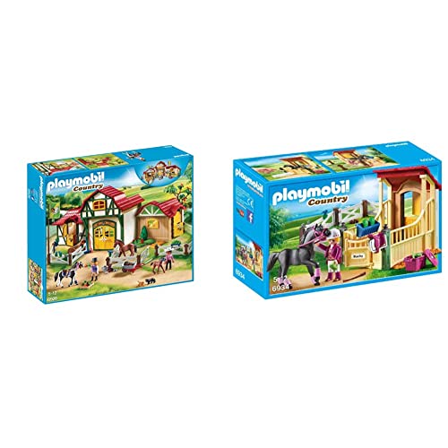 PLAYMOBIL Country Granja de Caballos con Tinker, Trakehner y su Potro, A Partir de 5 años (6926) , Color/Modelo Surtido + Caja de Caballos-Árabes Figuras de Juguete, Multicolor, Sin tañosllaños