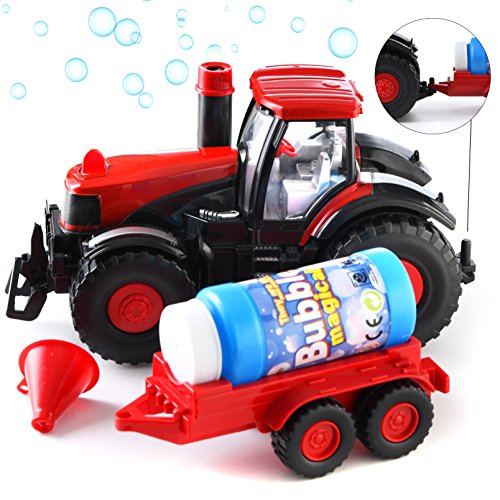 Prextex Bump & Go Tractor Agrícola Sopla Burbujas con Luces Sonidos y Acción Divertido Juguete y Regalo para Niños