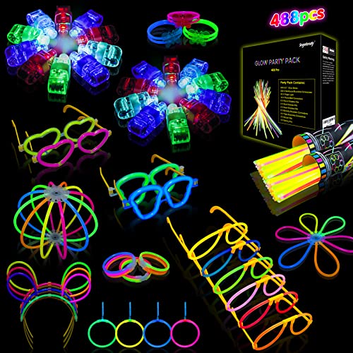 Pulseras Luminosas Fluorescentes, Segotendy 488pcs Barras Luminosas Fluorescentes con 20 Luces de Dedo y Nuevos Accesorios, Varitas Luminosas para Fiestas Carnaval Navidad Glow Stick