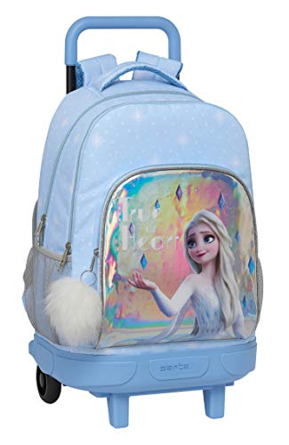 Safta 612015918 Mochila grande con ruedas carro, Trolley Frozen II, azul claro / plata