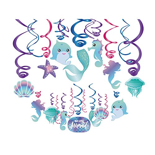 Sayala 30Piezas Sirena Colgando Remolinos Decoraciones para fiestas- Decoración de pared Baby Shower Cumpleaños Postre nupcial Mesa Favor de fiesta Suministros-Sirena Cola Cola Delfín para niños niñas