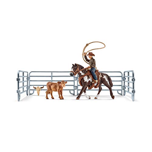 Schleich 41418 Farm World play set - Recinto con vaquero con lazo, juguetes a partir de 3 años