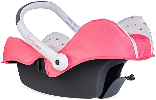Smoby - Asiento de coche Maxi Cosi – Asiento de coche con asa en diseño original Maxi-Cosi, accesorio para muñecas de hasta 42 cm, para niños a partir de 3 años, rosa, lila.