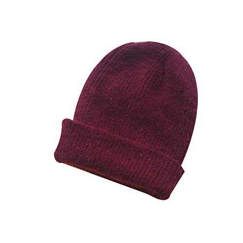 Sombrero Vikingo Tejido A Mano Gorro con Elasticidad Gorro De Piel De Conejo De Color Puro Gorro De Reborde Engrosado De Doble Capa Gorro Cálido Rizado Suave,I