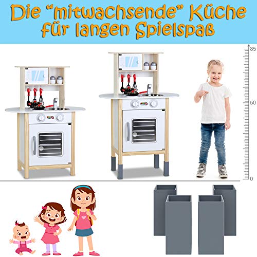 Spielwerk Cocinita de Madera 'Happy Kitchen' Cocina de Juguete Infantil 35 con Accesorios 57x29,5x77/83cm