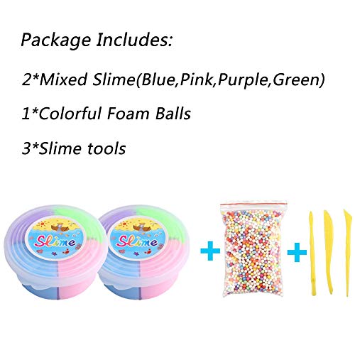 SWZY Fluffy Floam Slime Silly Putty Mud Non-Toxic Slime Kit for Girls Boys Kids Stress Relief Clay Toys for Adults Gifts Bonus for Birthday Party 4 Colors 2 Pack 240ml