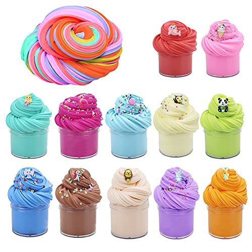 SWZY Fluffy Slime Kit,Fluffy Slime,Juego de Slime de Mantequilla,Slime Esponjoso,Slime de Dinosaurio marrón,Slime de Conejo Naranja...12 Colores