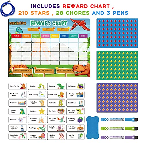 Tabla de recompensas de dinosaurios para niños, personalizable con opción de imanes y función de borrado en seco, tabla de estrellas de responsabilidad para niños en casa