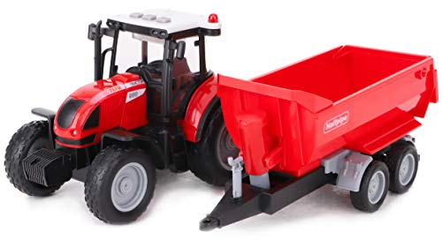 TOYLAND® Tractor y Remolque Rojo de 37 cm con Luces y Sonido - Juguetes agrícolas para niños (Tractor y Remolque Rojo)