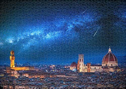 Ulmer Puzzleschmiede - Puzzle Ilustración: Puzzle de 1000 Piezas - Florencia de Noche con un fantástico Cielo Luminoso