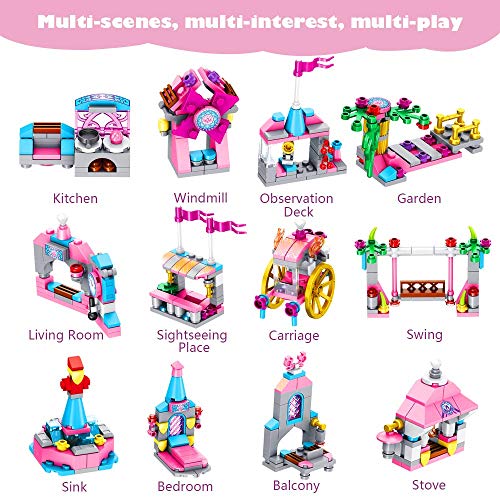 VATOS Juego de Construcción para Niñas Juguetes Castillo Princesa Palacio Rosa, Kits de Construcción Stem para Niños, 25 Estilos 568 Piezas en Total, Juguetes de Regalo para Niñas de 6 7 8 9 Años