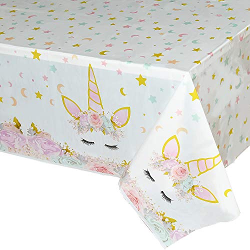 WERNNSAI Mantel del Unicornio - 110 x 180 cm Suministros de Fiesta Unicornio Mágico para Niños Chicas Cumpleaños Boda Baby Shower Decoración, Mantel Plastico Desechable para Mesa Rectangular