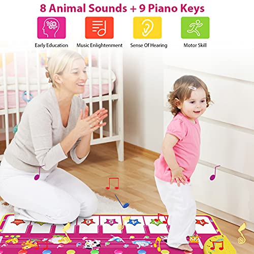 WOSTOO Alfombrilla Para Piano, Alfombrilla Musical De Danza Para Niños con Linda Voz De Animales, Alfombrilla de Baile Juguetes , Alfombra De Teclado Piano Para Niños Y Niñas, 100 X 36 cm