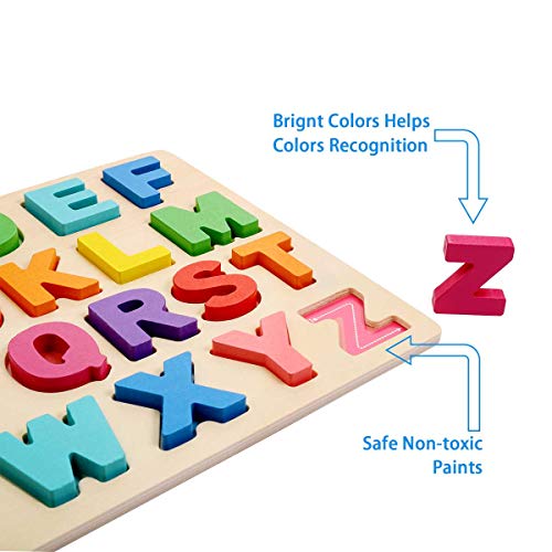 ZWOOS Puzzle de Madera 2 Piezas Colorido Alfabeto ABC Cartas Números Formas Rompecabezas Madera Puzzles para niños en Edad Preescolar, educación temprana niño y el Desarrollo