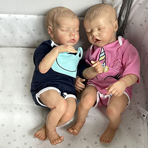 Adolly 2 Pack Reborn Muñeca Vívido 18 Pulgadas Cuerpo de Tela Relleno de Algodón Ponderado Muñecas Recién Nacida Regalos para Gemelos Mayores de 3 Años