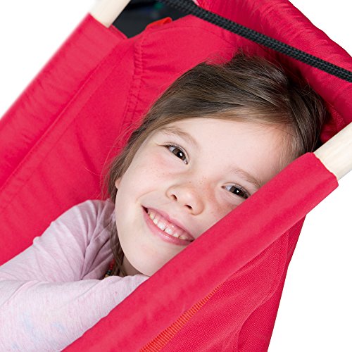 Asiento colgador en loneta rojo, columpio hamaca y asiento para bebes y niños, utilizable desde el nacimiento hasta los 6 años o 30kg