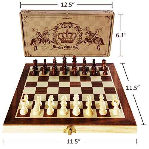 ASNEY Juego De Ajedrez Magnético Mejorado, Juego De Ajedrez De Madera Plegable De 30 X 30 Cm con Piezas De Ajedrez Magnéticas, Tablero De Ajedrez con Ranuras De Almacenamiento