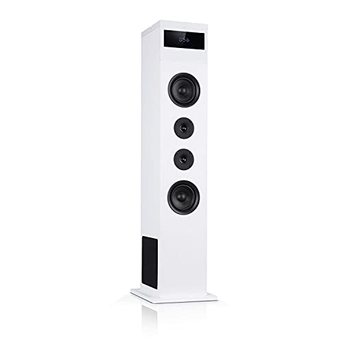 auna Karaboom 100 - Sistema de Altavoces 2.1, Altavoz de Torre, Altavoz 2.1, Altavoz Vertical, 120 W, Bluetooth, Puerto USB 2 en 1, MP3, Entrada AUX, Soporte para Tablet, Blanco