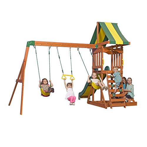 Backyard Discovery Parque Infantil Sunnydale | Zona Infantil para ninos de Madera XXL con Columpio, Tobogan, Arenero y Mesa de Picnic | Area de Juegos para Jardin