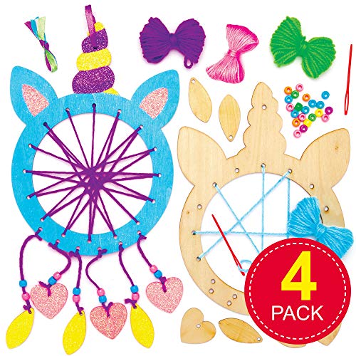 Baker Ross Kits Atrapasueños de Madera Unicornio (paquete de 4) para proyectos de arte y manualidades para niños, surtidos