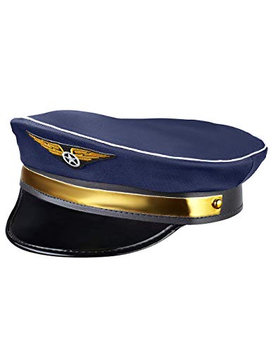 Balinco Gorra de piloto color azul oscuro con adornos dorados para hombre y mujer - tamaño ajustable