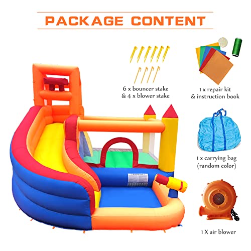 Ballsea Castillo Hinchable Grande con Ventilador, tobogán seco y de Agua, Adecuado para niños de 3 a 10 años, Castillo Children's Bouncy para Uso Interior o Exterior, 320 x 280 x 232 cm