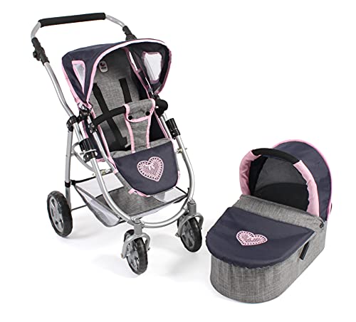 Bayer Chic 2000-Cochecito para muñecas Emotion 2 en 1, Color Gris, Rosa, Azul Marino (638-26)