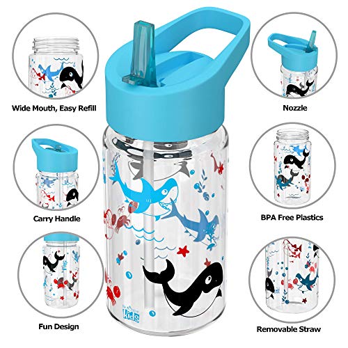 Be-Active Botella de Agua Niños y Niñas – 450ml Sin Fugas - Niños Botellas Agua- Sin BPA - Botella de Agua Pajita para Infantil - Reutilizable - Colegio Deporte azul