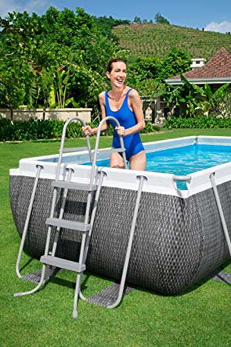 Bestway 56721 - Piscina Desmontable Tubular Power Steel Diseño Rattan 404x201x100 cm Depuradora de cartucho de 2.006 litros/hora Con Escalera