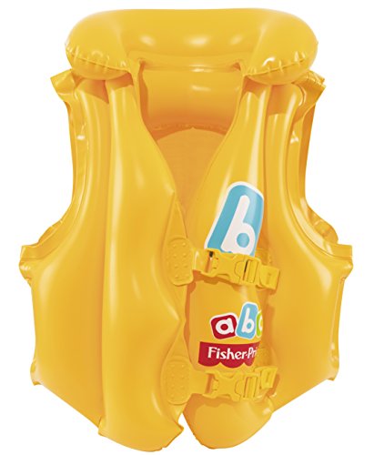 BESTWAY 93515 - Chaleco Hinchable Infantil Fisher Price Swim Safe Paso B con Collarín Hinchable, 2 Hebillas Ajustables Para Niños de 3-6 años Amarillo Birllante