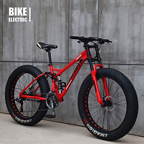 Bicicleta de 26 Pulgadas MTB Top, Fat Wheel Moto/Fat Bike/Fat Tire Bicicleta de montaña, Beach Cruiser Fat Tire Bike Snow Bike Fat Big Tire Bicicleta 21 velocidades Fat Bikes para Adultos,Rojo,24 IN