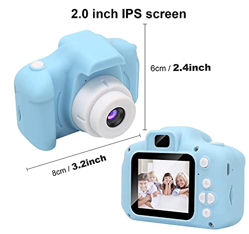 Cámara de fotos para niños, 800 megapíxeles, cámara selfie para niños de 3 a 10 años, 2 pulgadas, vídeo HD 1080P, juguetes, cámara con tarjeta TF de 32 GB, cámara azul con cordón