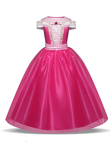 Canberries Vestido de princesa para niña, disfraz infantil, brillante, para Navidad, carnaval, fiesta, Halloween Vestido rosa con accesorios (9 piezas). 3-4 Años