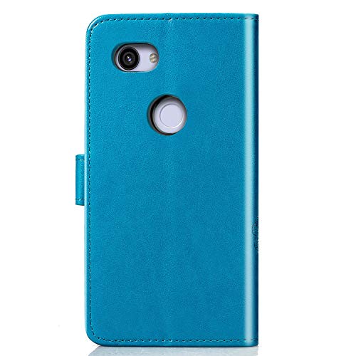 Candy House - Funda con tapa para Google Pixel 3a, diseño de flores talladas, piel sintética, con tarjetero, correa de mano, tapa magnética, color azul