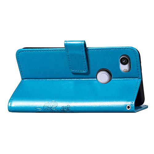 Candy House - Funda con tapa para Google Pixel 3a XL, diseño de flores talladas, piel sintética, con tarjetero, correa de mano, color azul