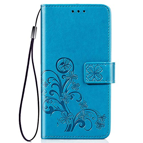 Candy House - Funda con tapa para Google Pixel 3a XL, diseño de flores talladas, piel sintética, con tarjetero, correa de mano, color azul