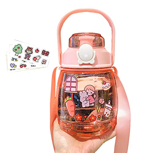 Cantimplora para niños de 1500 ml para dibujos animados con pajita, taza portátil de gran capacidad, botella para bebidas para niños con boquilla abatible para niños en la escuela