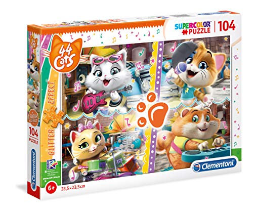 Clementoni-44 Cats Puzzle 104 Piezas Glitter 44 Gatos (27539.7)